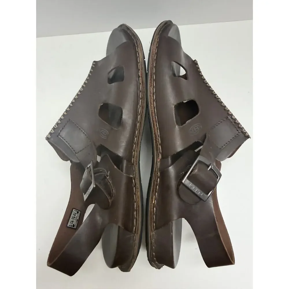 Keen Alman Fisherman Sandals Dark Brown Full-Grain Leather Size 10